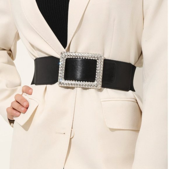 Vegan Leather Rhinestone Buckle Belt - Picture 2 of 5